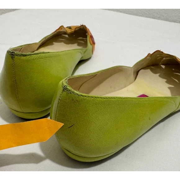 Vintage Y2K Womens Shoes 9M Leather Bright Floral Pointed Toe Lime Green Spain - Picture 4 of 9